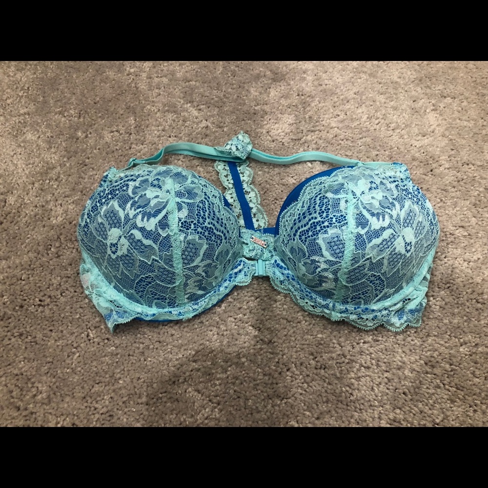 Pink Victoria’s secret blue lace push-up bra
